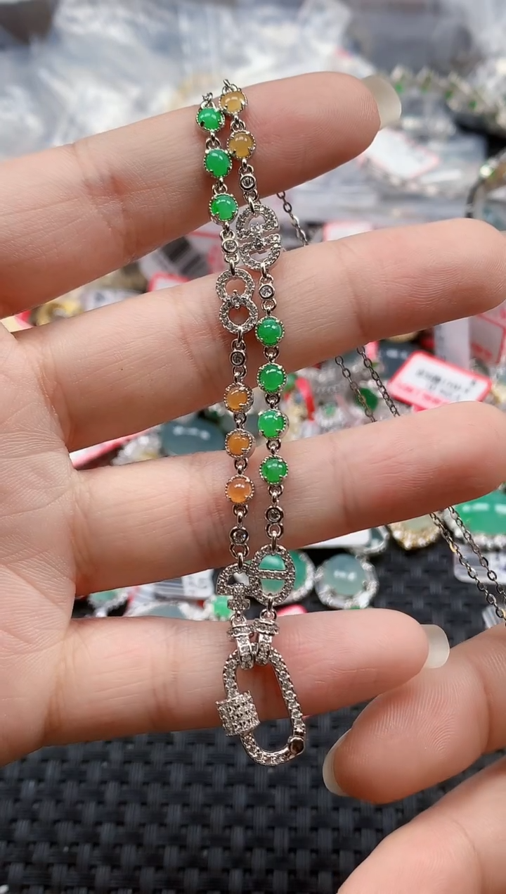 银S925镶嵌戒指翡翠天然A货缅甸翡翠