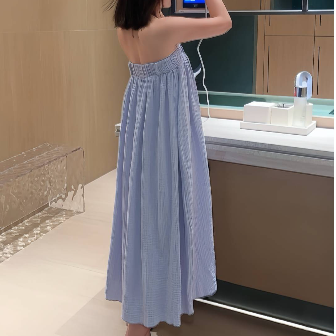 【海岛泡泡】原创可多穿式棉纱抹胸式一字肩浴巾裙连衣裙/睡裙夏季