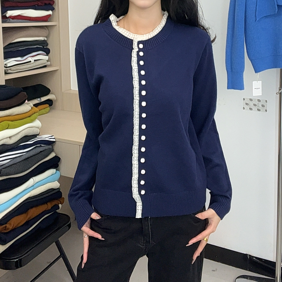 花边针织女毛针织衫针织衫长袖毛衣女装秋冬