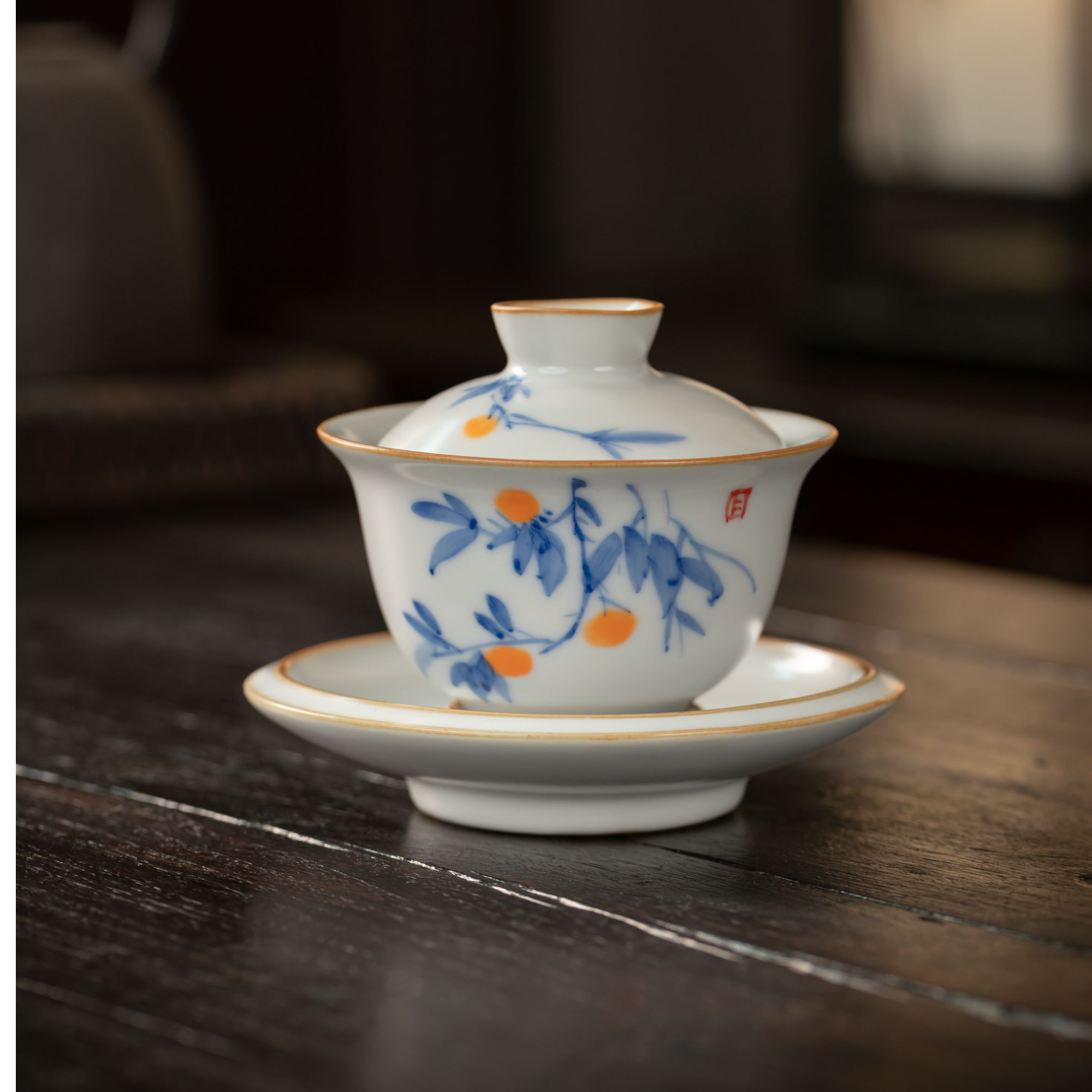 柿柿如意釉中彩三才盖碗