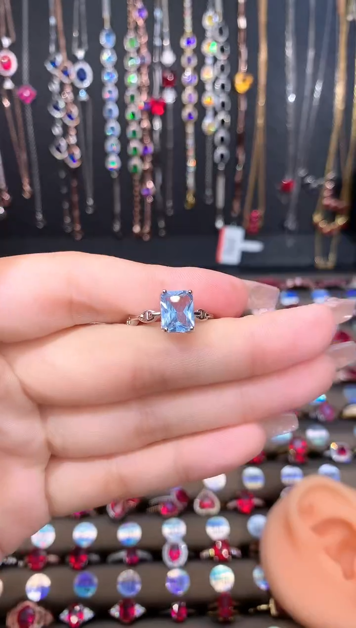 海蓝宝石戒圈银S925镶嵌银色79