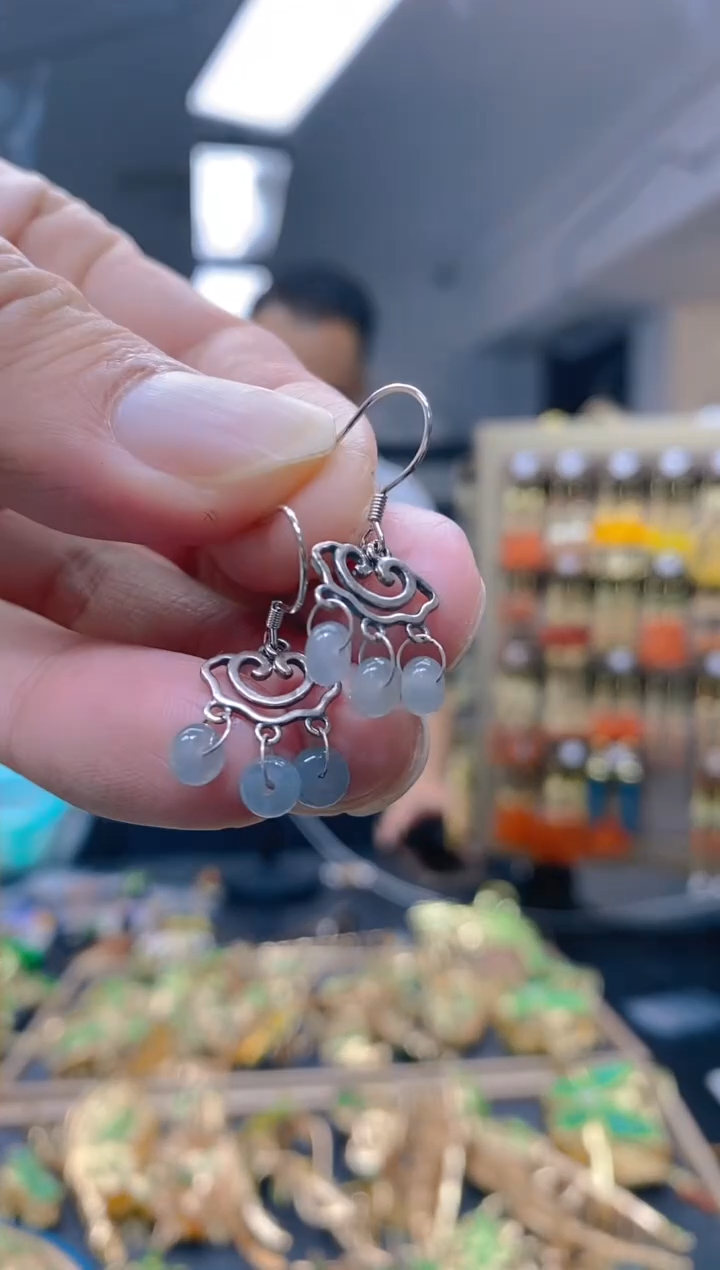 【闪购商品】翡翠耳饰银S925镶嵌0150翡翠耳钩