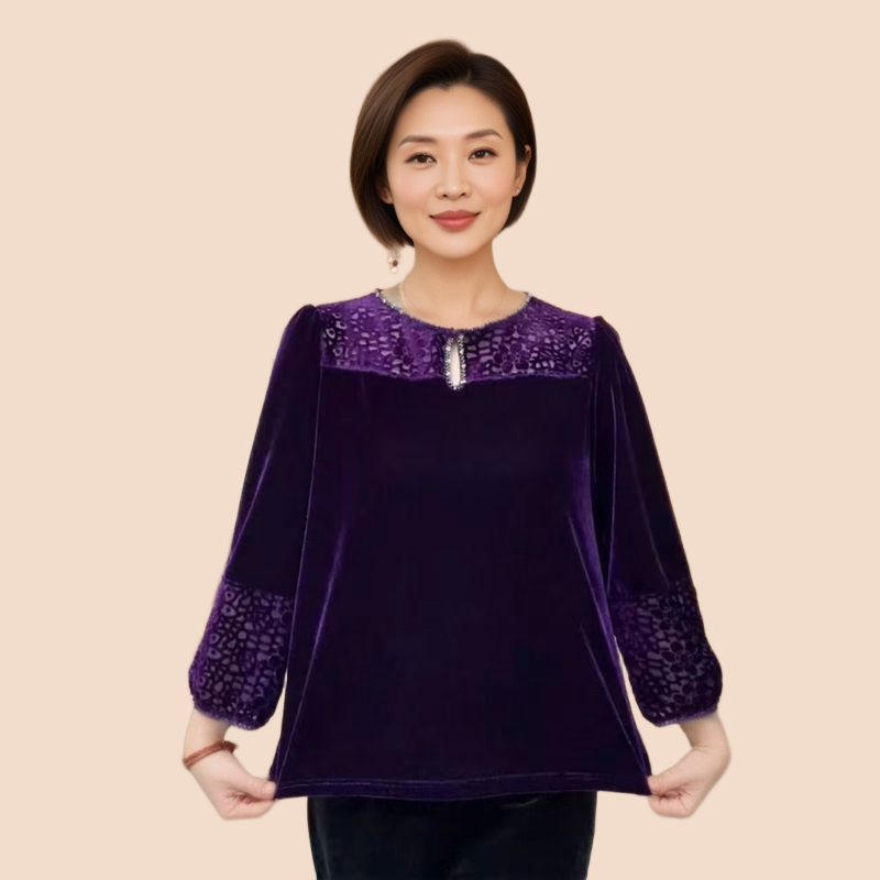 金丝绒上衣洋气圆领宽松型中老年女装妈妈装显瘦2025新款大气小衫