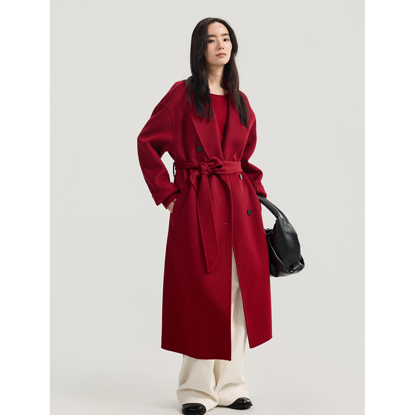 【黑标三代-女士长款】伯爵卓尔羊毛羊绒休闲宽松加内胆大衣P557888