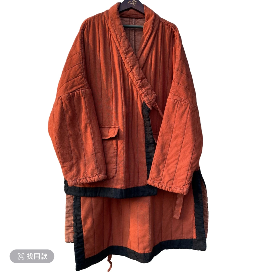 砂洗加厚茶服系列中长款不规则系带棉服中式复古