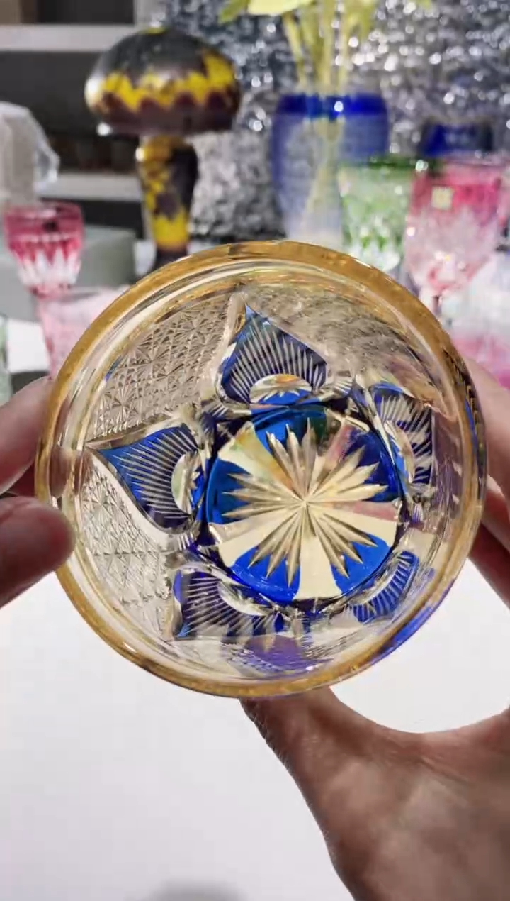 【闪购商品】水晶玻璃无手柄款676蓝金火焰水晶杯