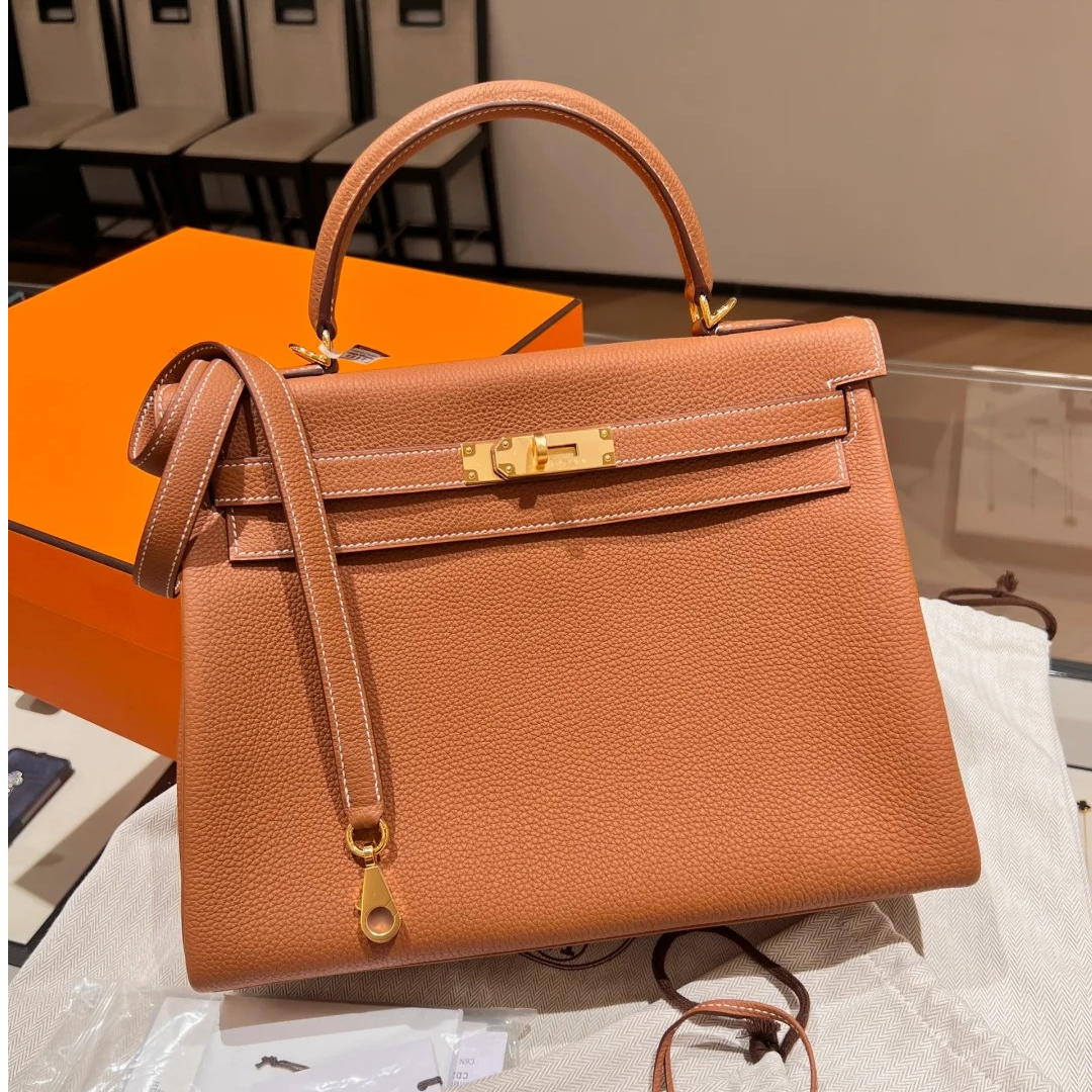 99新 Hermes/爱马仕 小花JerryKelly 32 37金棕色 Togo皮 Y刻包