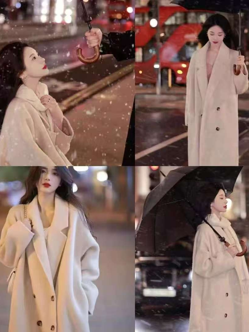 A1001-1100秋冬季高级感中长款呢子外套女休闲大衣保暖气质显瘦