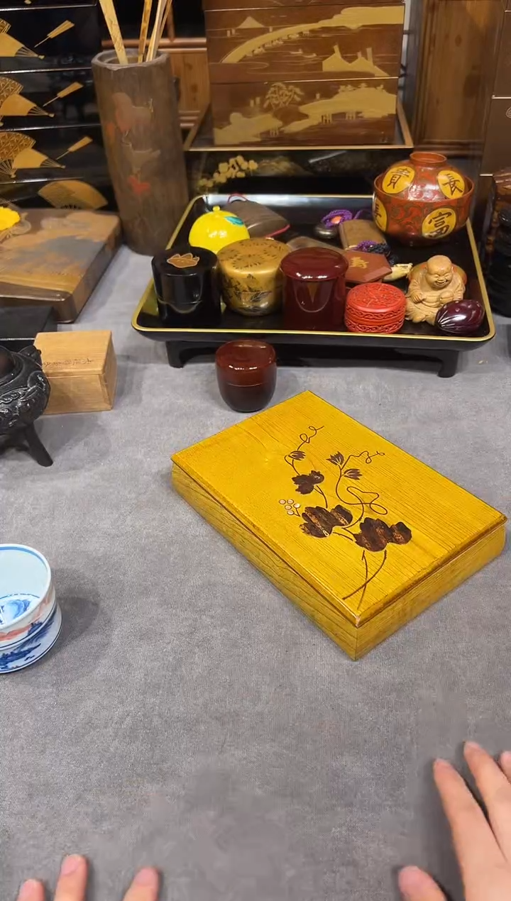 樱皮文盒 大漆漆器大漆漆器