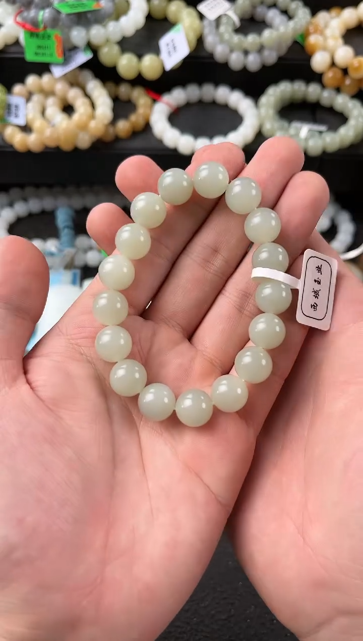 【闪购商品】和田玉手串未镶嵌且末青白手串卡12微色差