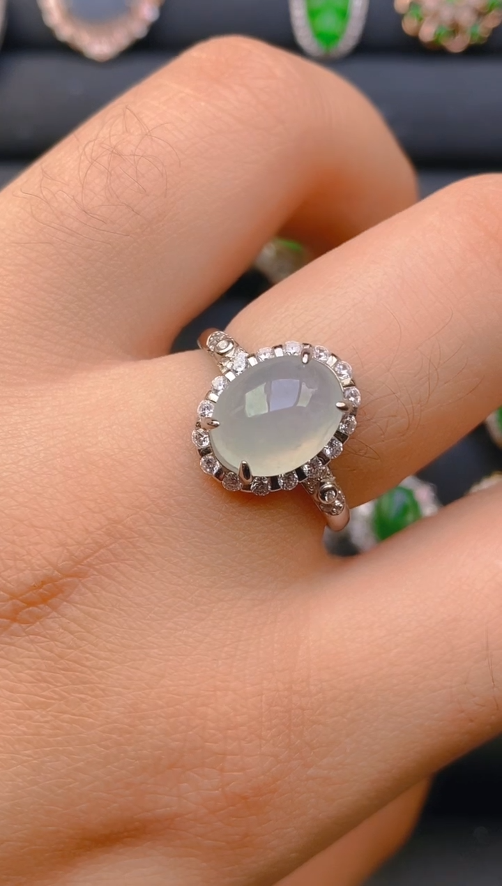 【闪购商品】翡翠戒指银S925镶嵌天然A货翡翠1