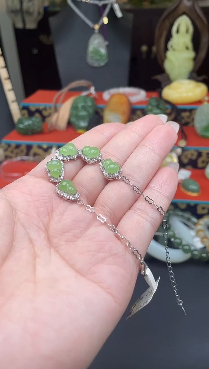银S925镶嵌手链和田玉b012多样性发其一