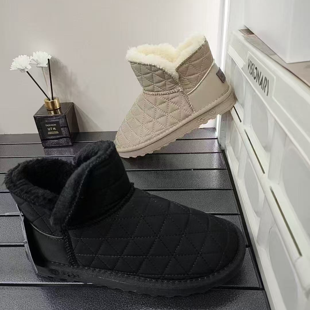 918-1断码菱格纹雪地棉加绒加厚保暖棉鞋