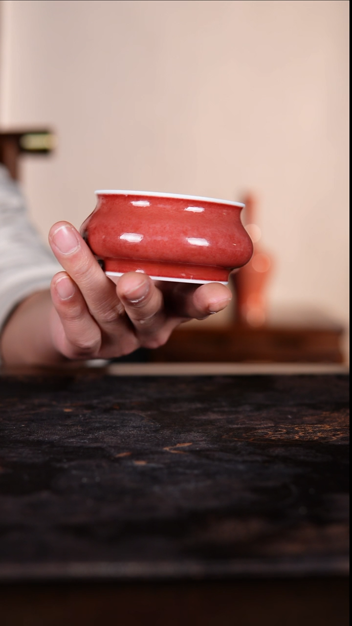 杯子白泥豇豆红纯手工陶瓷