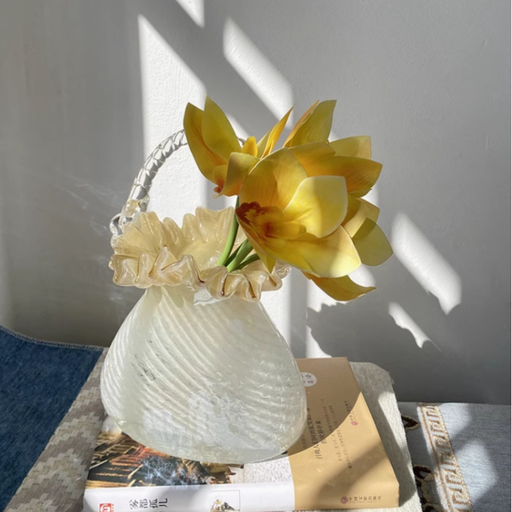 X现代艺术包包花瓶透明插花水养玻璃大花器摆件中古芬顿花