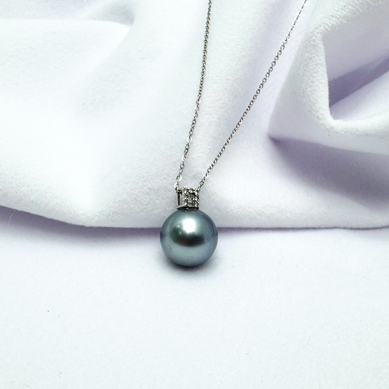 【孤品】海水珍珠吊坠 大溪地铂金灰色 ≈12-13mm 圆 极光 拍一发一
