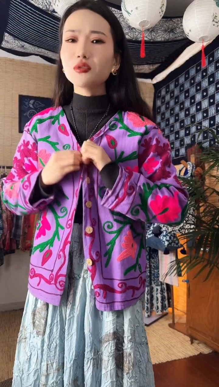 【闪购商品】设计师款紫色刺绣外套