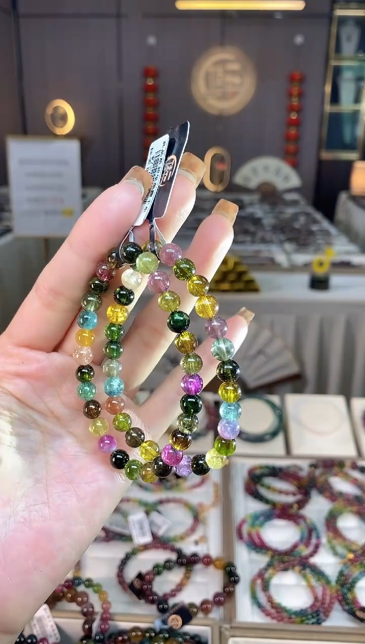 未镶嵌老矿碧玺色标多宝单圈手串6mm+碧玺dan多样性发货一条