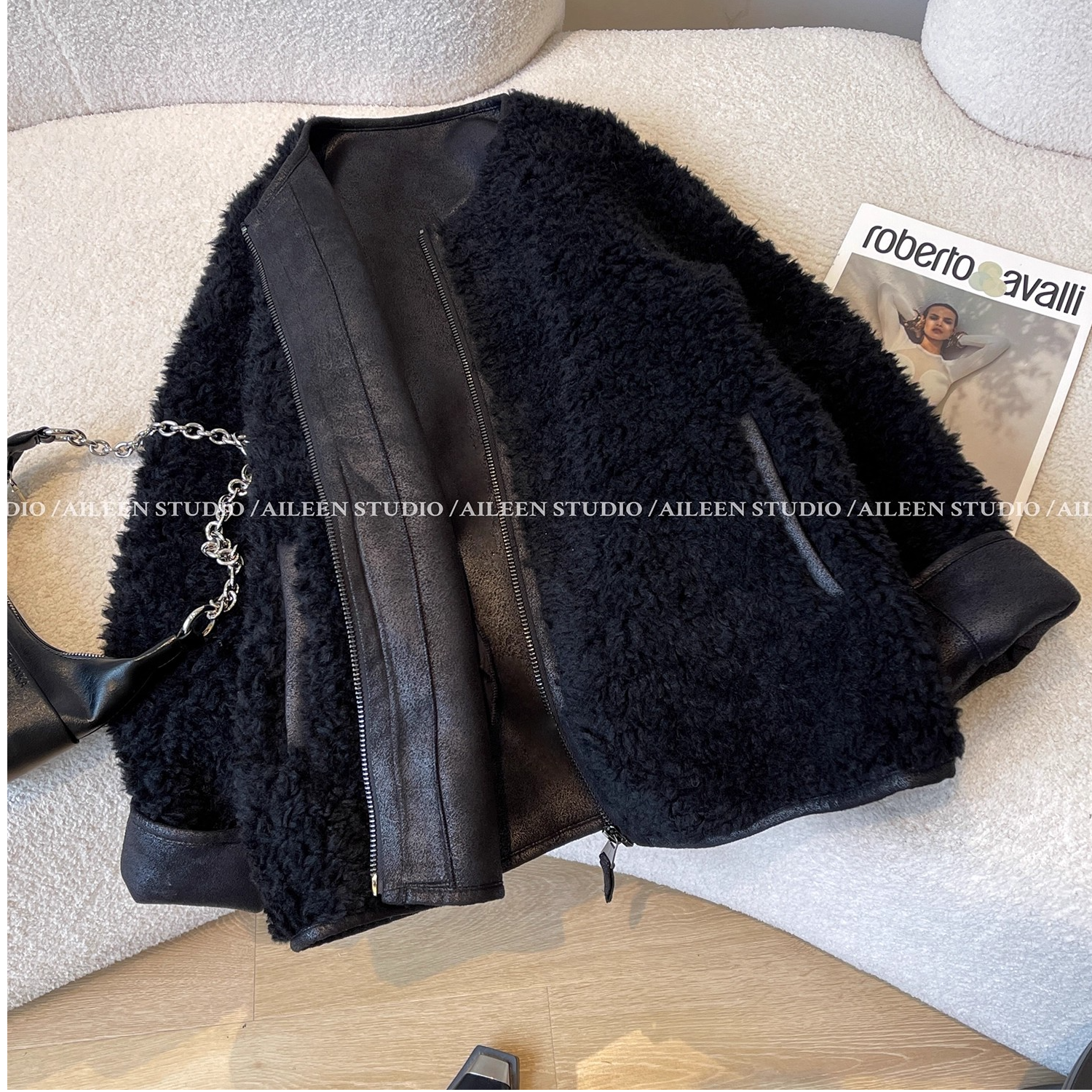 2025秋冬季新款高级感黑色设计感外套女装通勤风宽松加厚保暖上衣