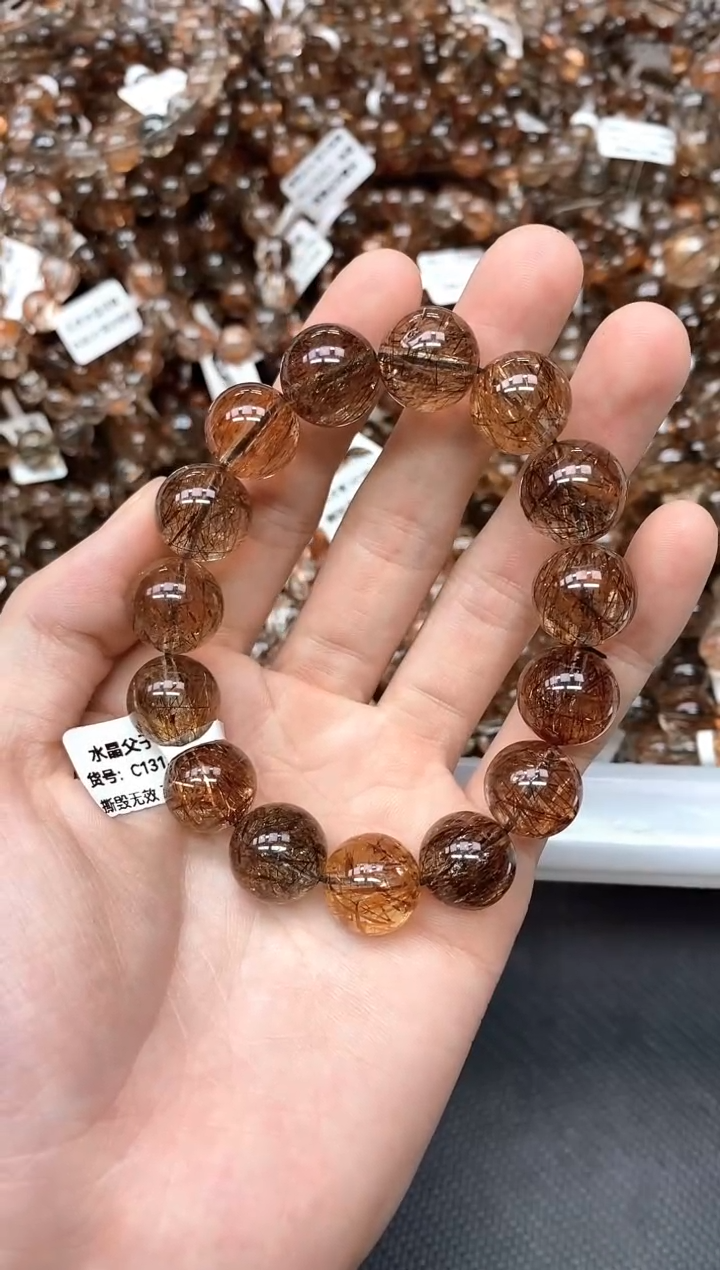 未镶嵌手串水晶小**哭A5黑金超七14mm 