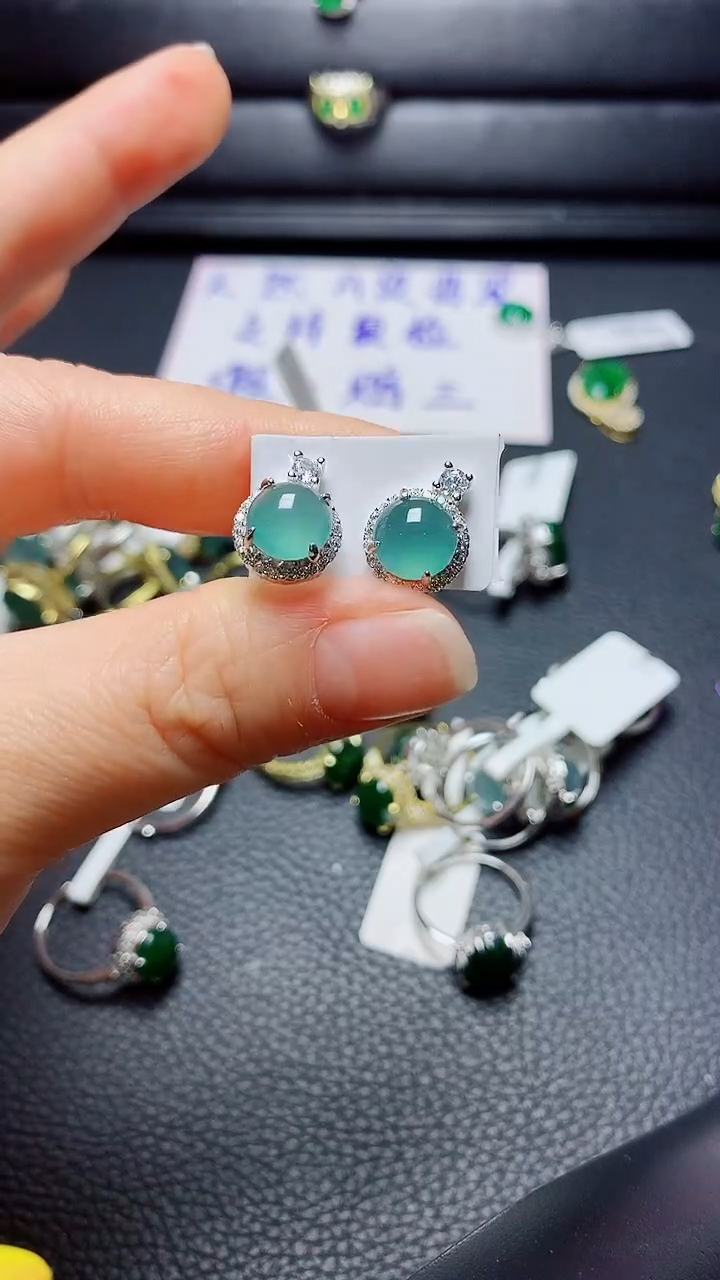 银S925镶嵌戒指翡翠  天然翡翠A货s925银镶