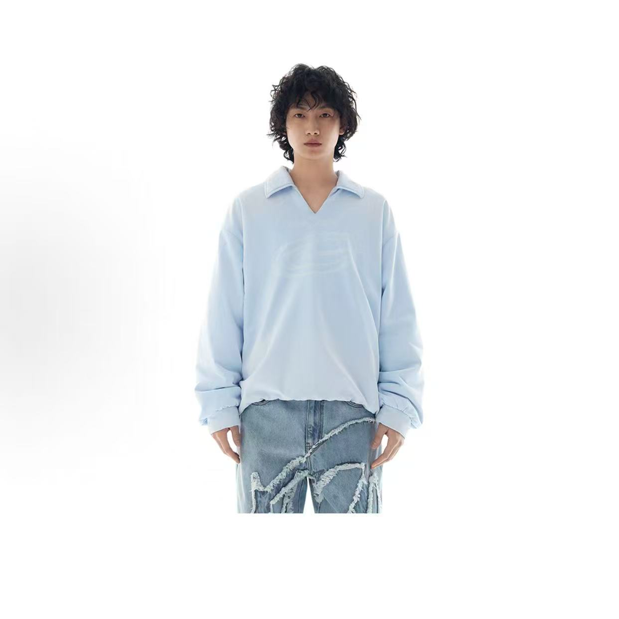 W08-SWS516-OVE春秋季翻领铺棉印花时尚卫衣