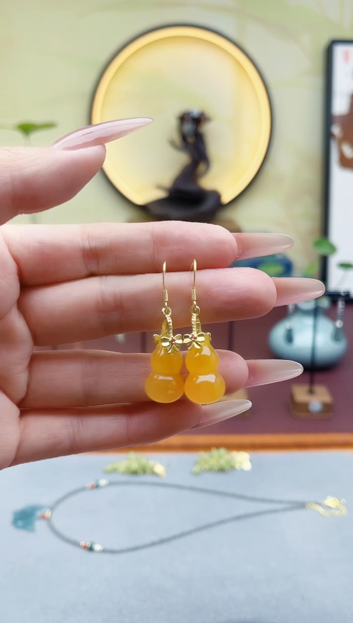未镶嵌耳饰玛瑙/玉髓00黄色葫芦