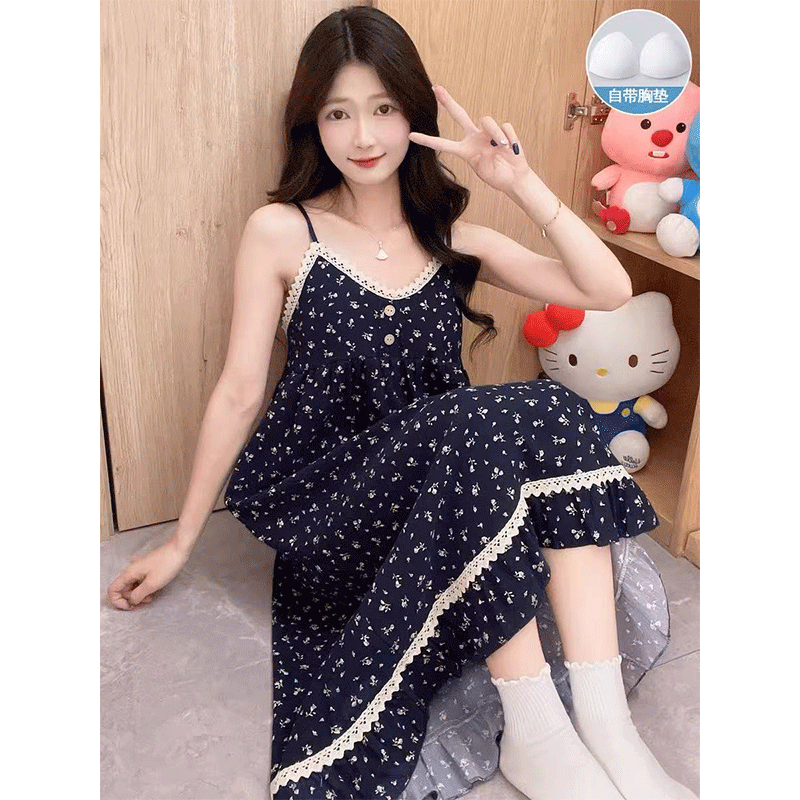【编码401-499】带胸垫睡裙女夏季短袖云朵棉甜美可爱睡衣家居服