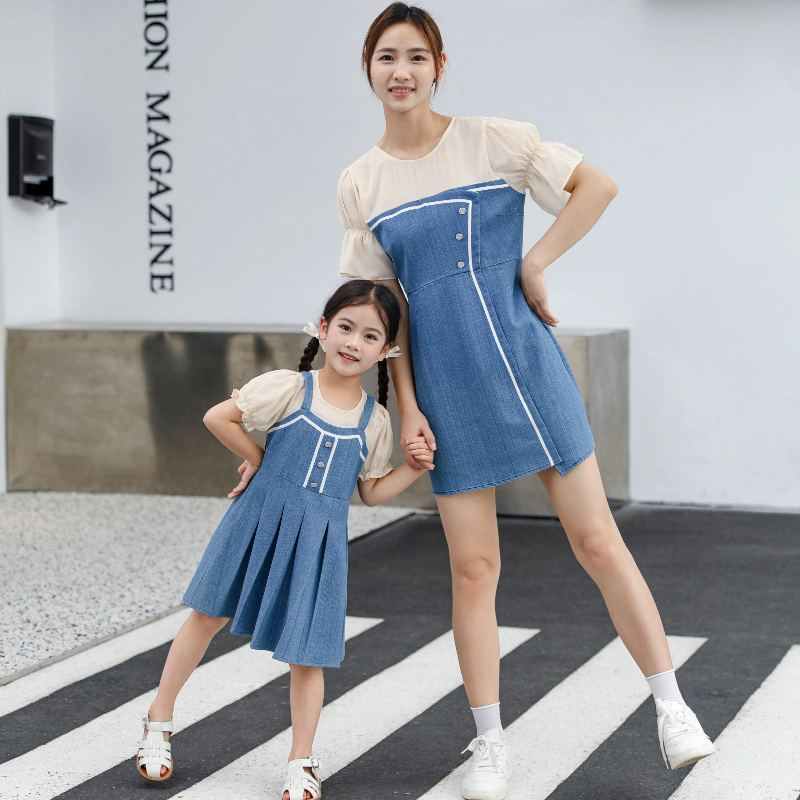 夏装夏季时尚亲子装休闲风洋气牛仔连衣裙母女装不同款的亲子装