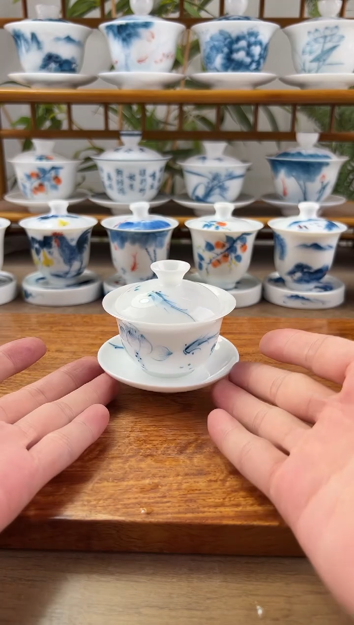 微瑕高冰荷花鱼聚80ml三才盖碗