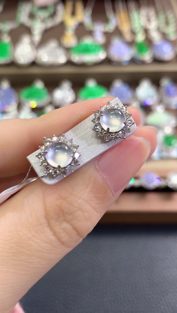 18K金镶嵌翡翠耳饰b166  