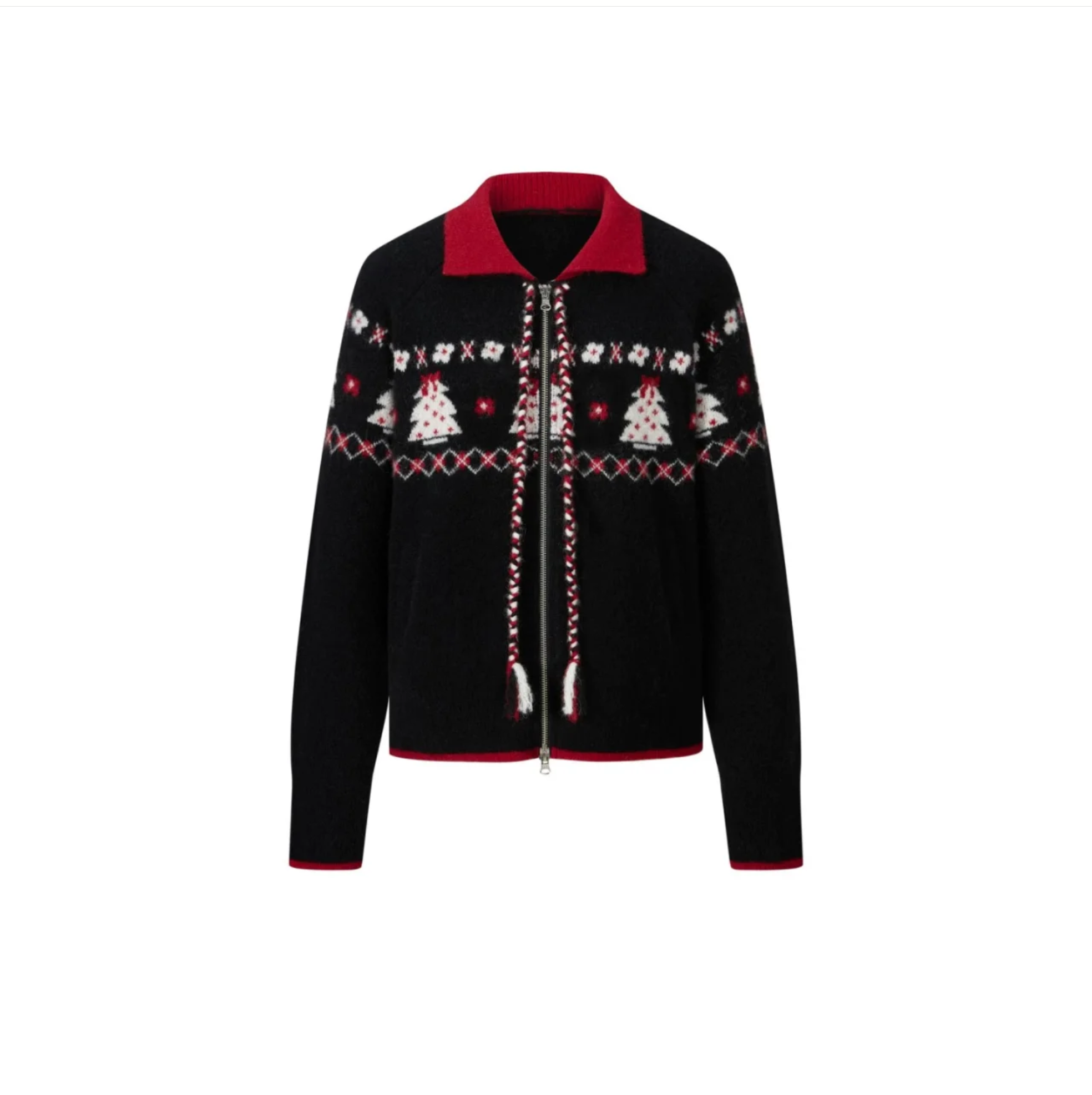 Herlian2025冬季新品圣诞树图案提花拼色针织外套