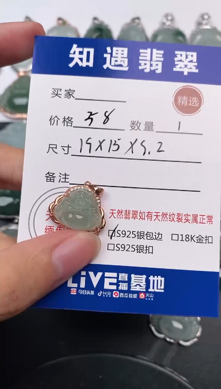 颈饰银S925镶嵌翡翠挂件