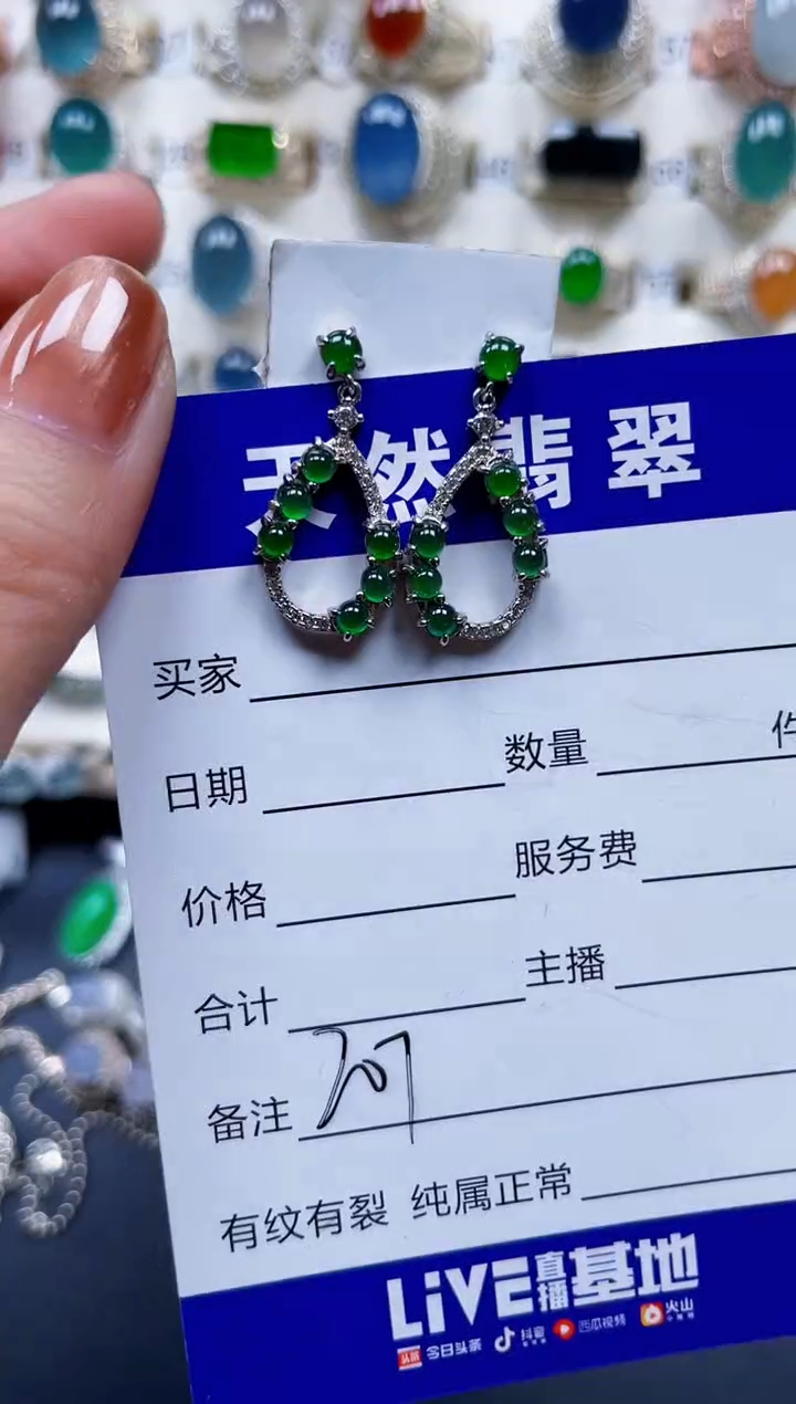 银S925镶嵌翡翠耳饰207