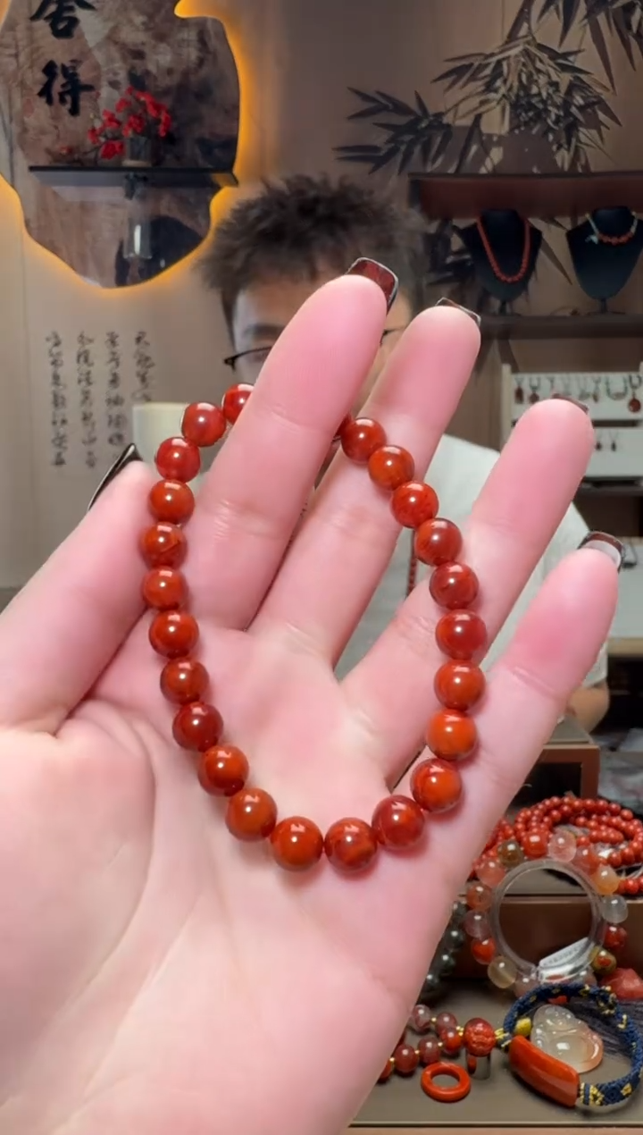 未镶嵌原矿无优化无注胶手串南红玛瑙一条7.5mm+