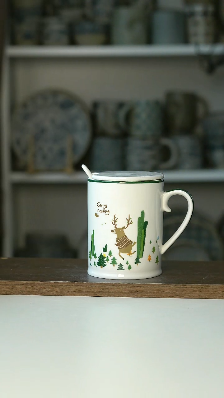 微瑕林深见鹿带盖马克杯350ML@4-2@