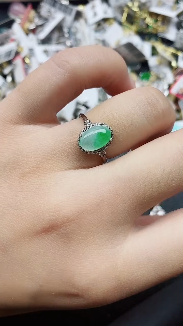 银S925镶嵌戒指翡翠1