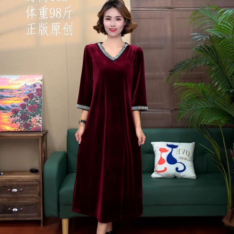 8580[品尚]春秋装新款手工穿珠时尚显瘦百搭宽松大码连衣裙子