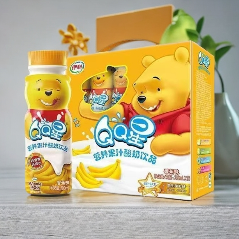 【7月份产】伊利QQ星维尼熊果汁酸奶饮品香蕉味200ml*16瓶