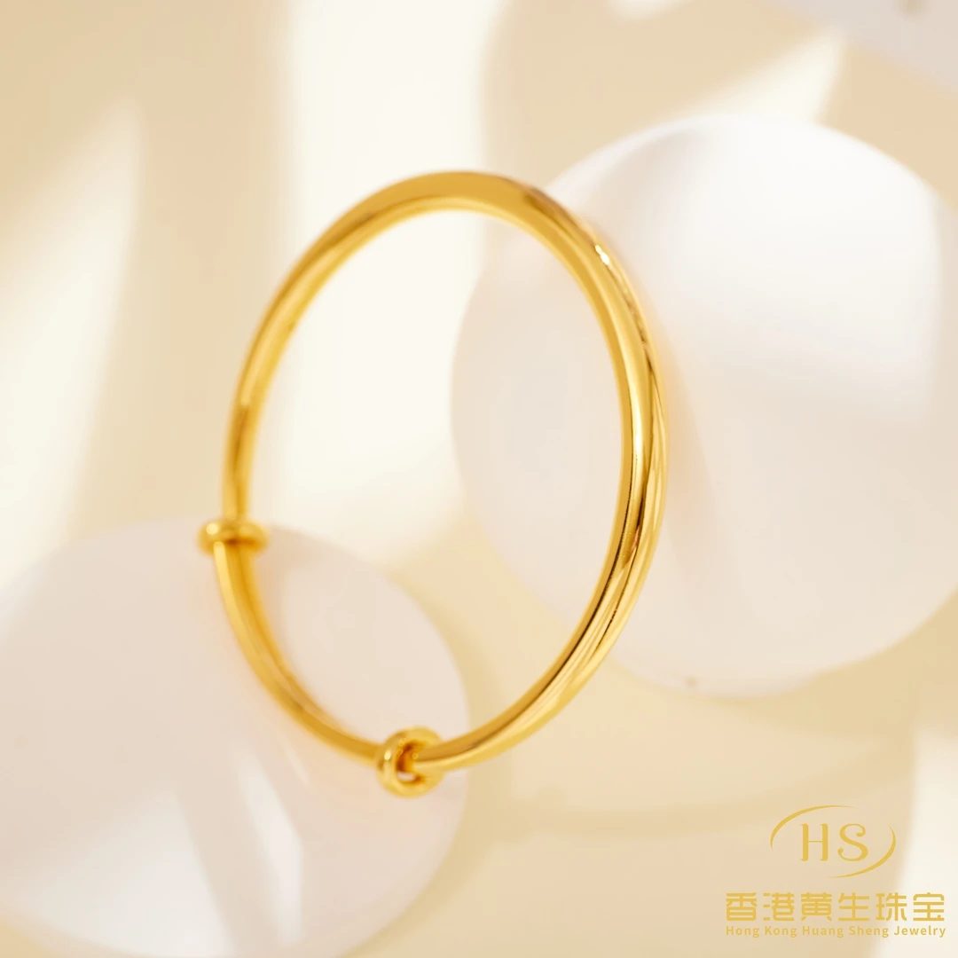 【推拉】5D工艺足金999光面古法黄金手镯活口可调节水贝黄金轻奢