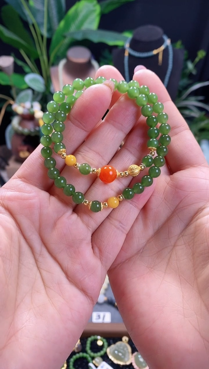 【闪购商品】和田玉（碧玉）手链未镶嵌精品6m俄料碧玉双圈手串