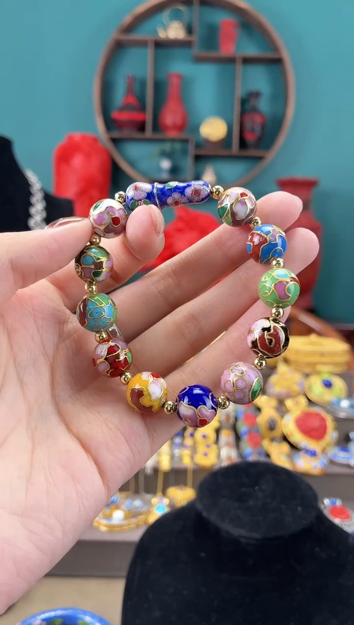 非遗手工景泰蓝1.2手串多宝色加葫芦