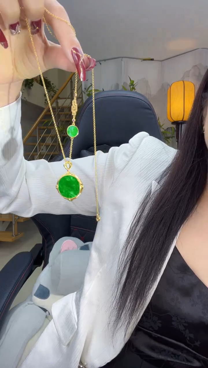 【闪购商品】翡翠吊坠(赠链)银S925镀金镶嵌天然缅甸翡翠A货吊坠