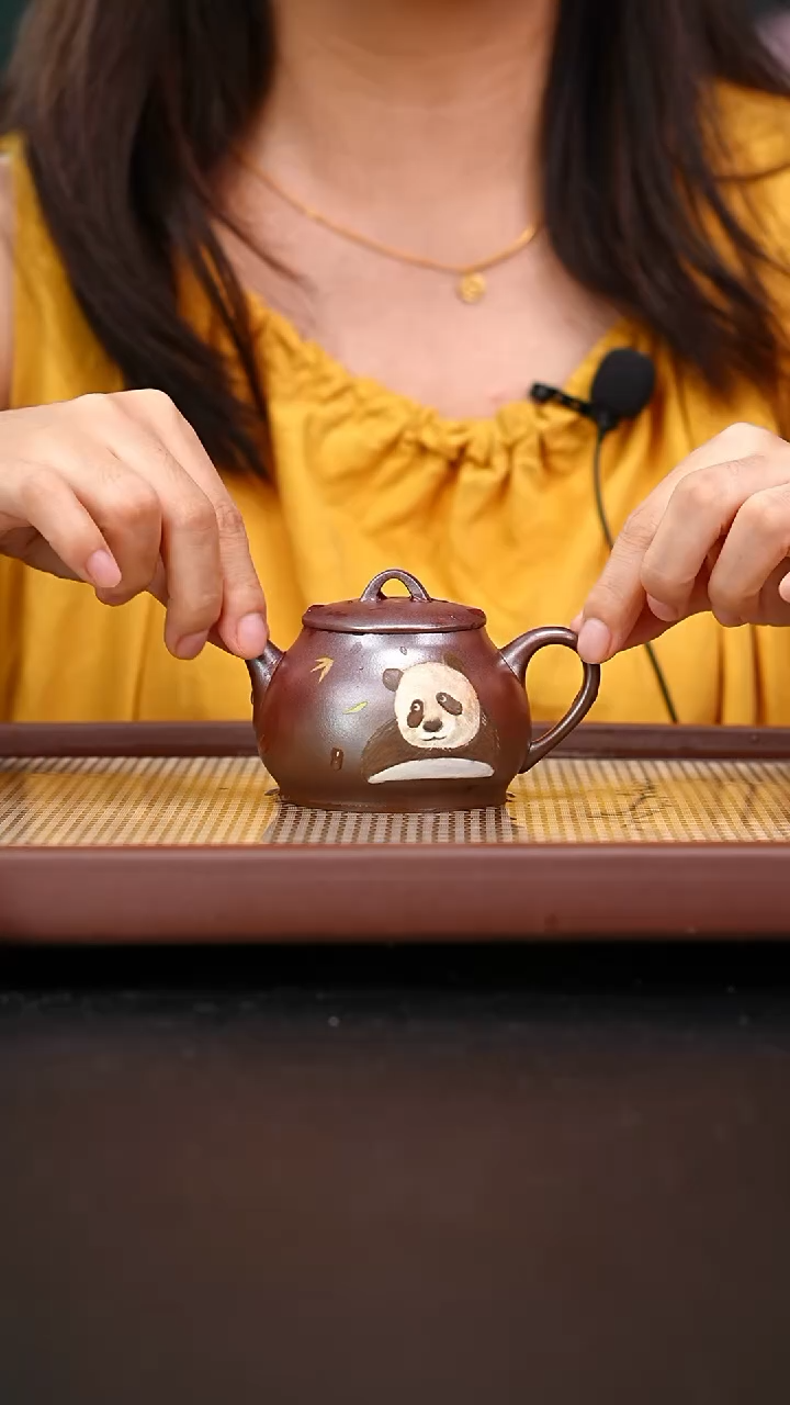 茶壶紫砂赵庄朱泥柴烧均玉泥绘