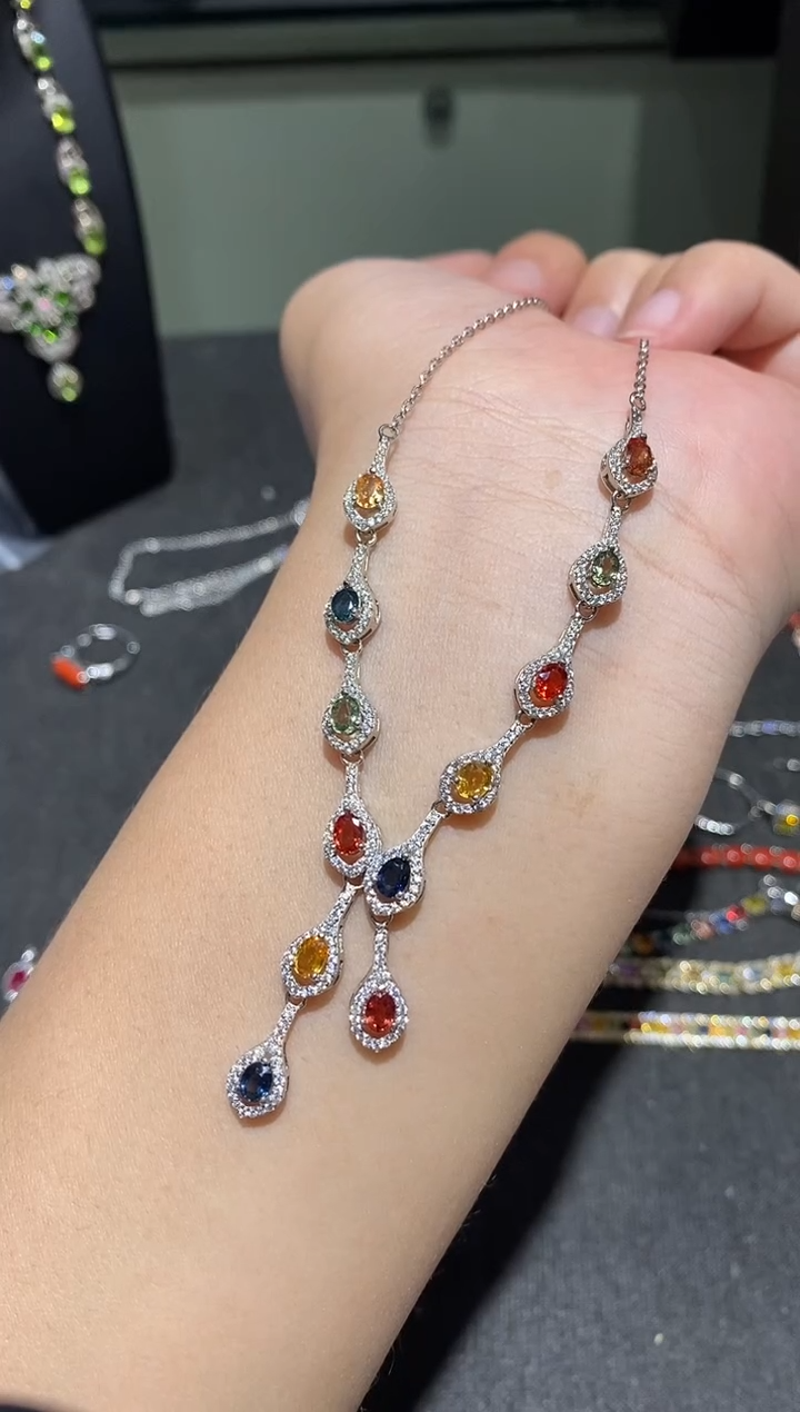 颈饰蓝宝石银S925镶嵌项链