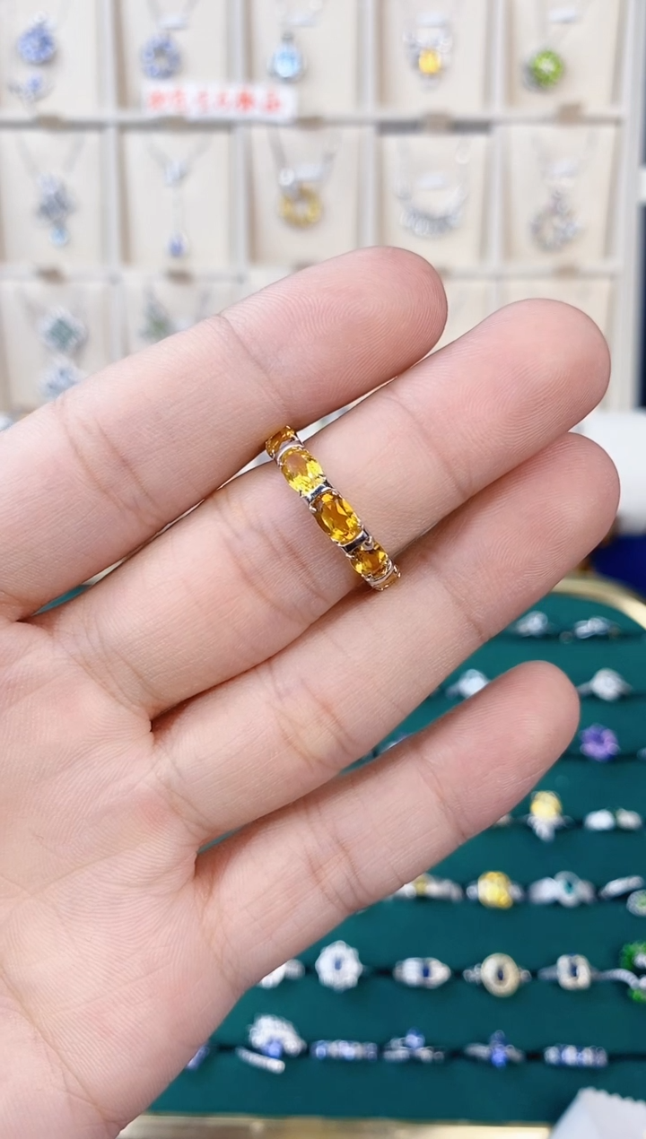 【闪购商品】黄晶戒指银S925镶嵌带证书13圈