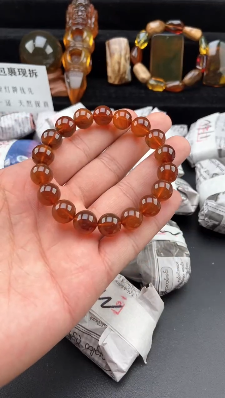 【闪购商品】琥珀手链未镶嵌11毫米棕红珀手串