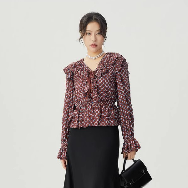 AMASS/阿玛施新款女装上衣长袖衬衣波点衬衫碎花法式时尚5300987