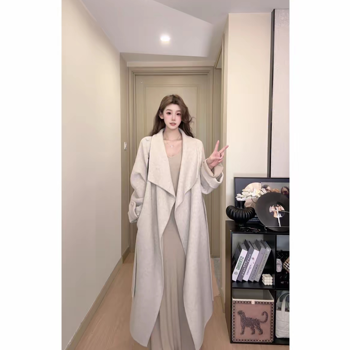 【盐风棱语】25年秋冬新款休闲腰带中长款双面羊毛大衣外套女装