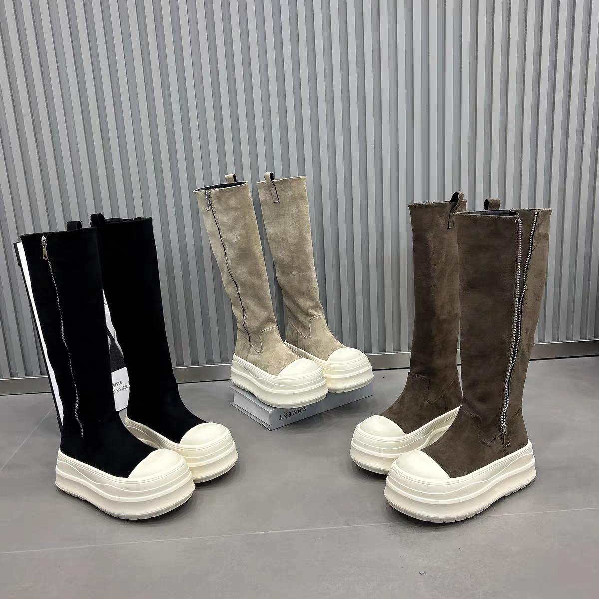 《6.5厘米》超轻增高厚底高筒显瘦秋冬绒面女靴子小个子圆头长靴i